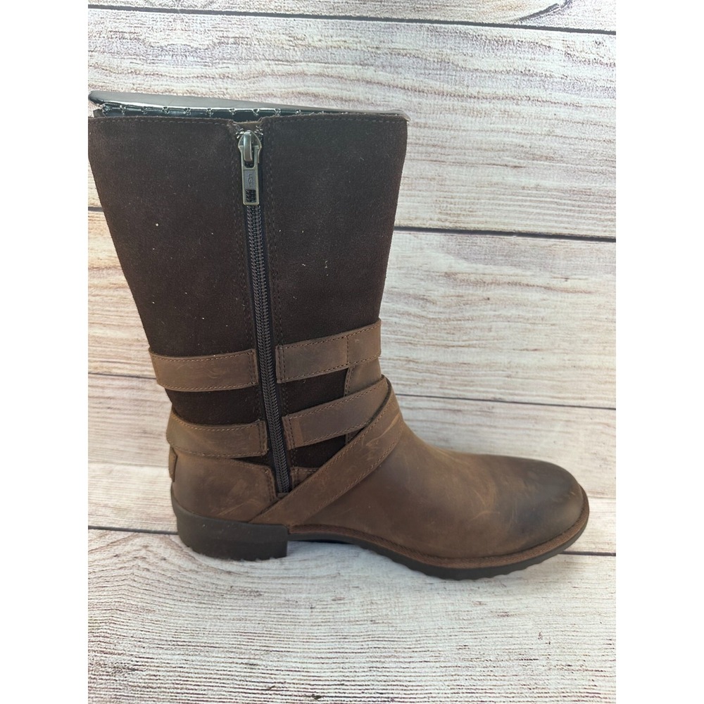 UGG Lorna Boots Womens Size 8.5 Brown Nubuck Leather Mid Calf Zip 10955155 - Picture 8 of 10